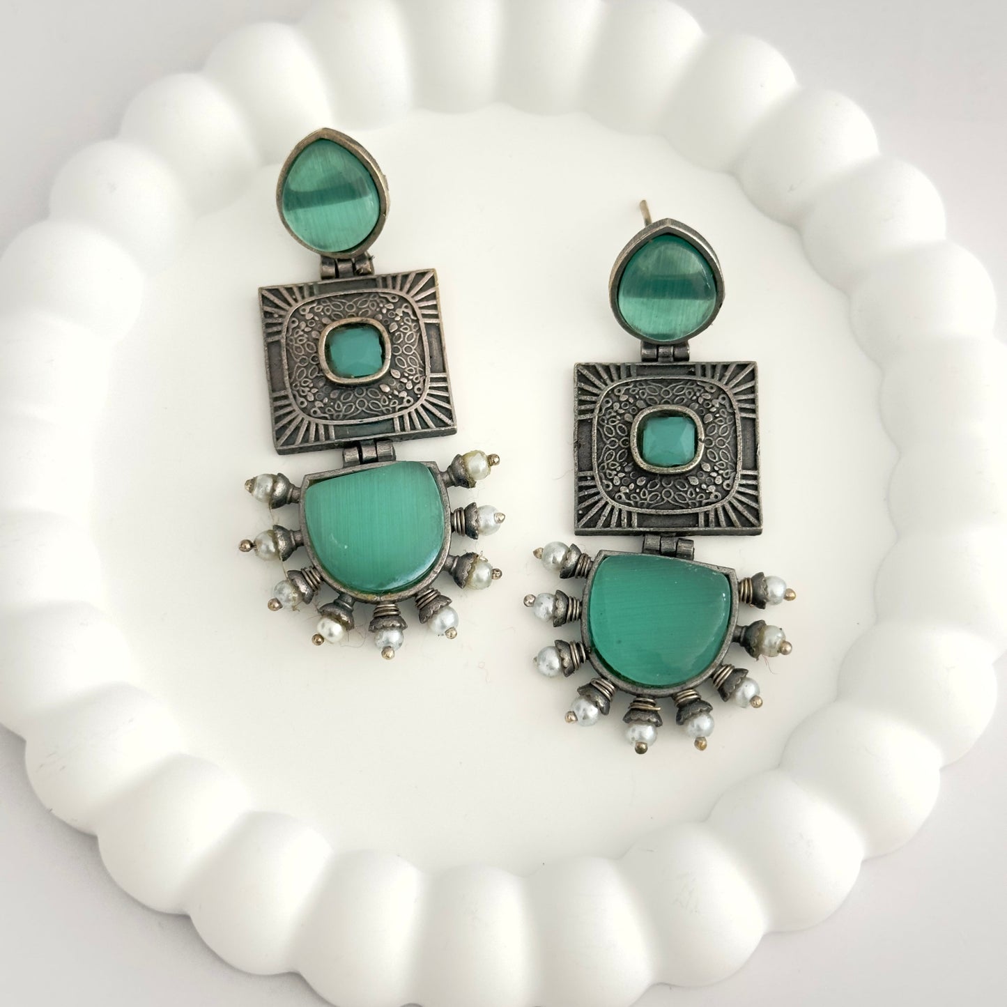 Earrrings - Elegant Danglers with semi precious stones (multiple colours)