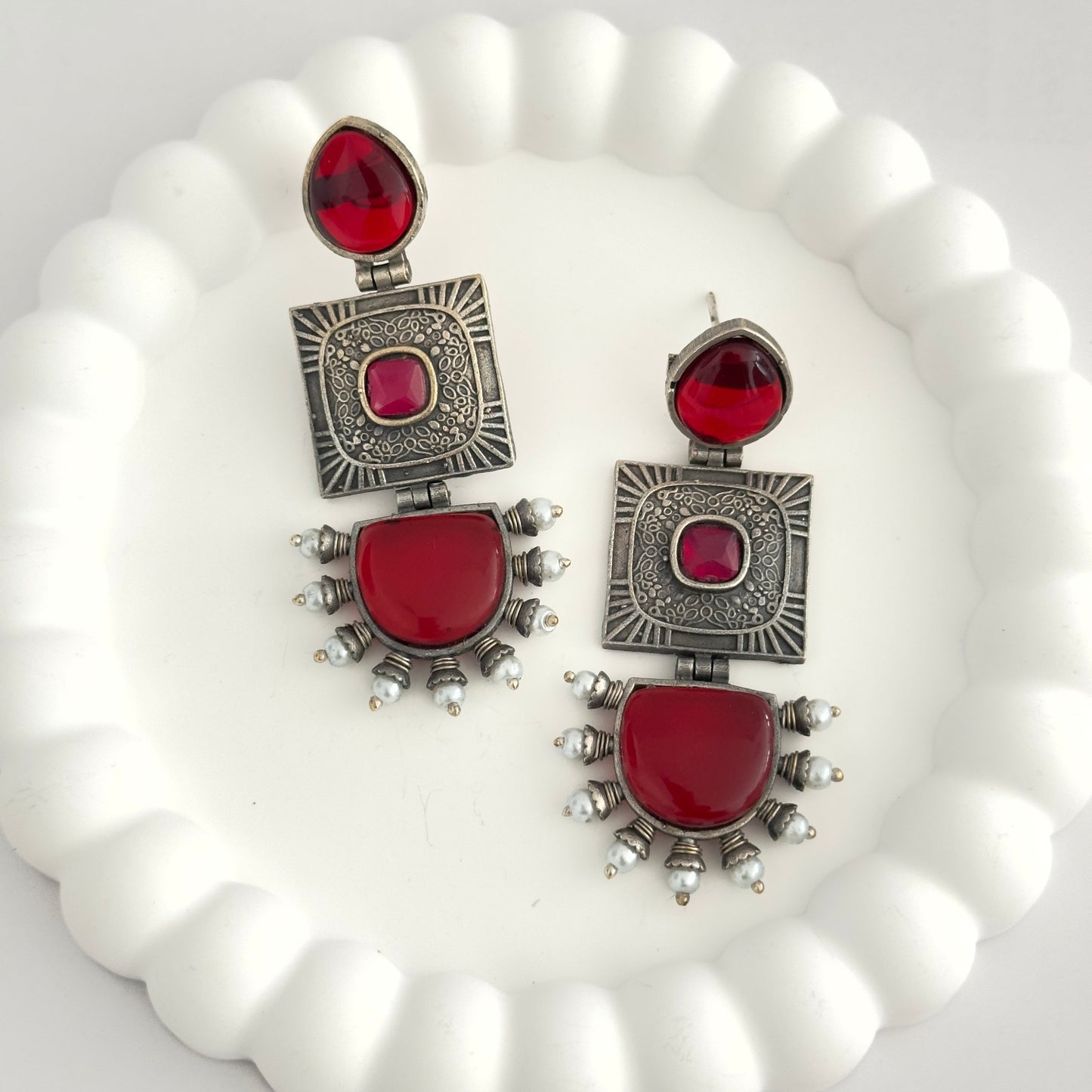 Earrrings - Elegant Danglers with semi precious stones (multiple colours)