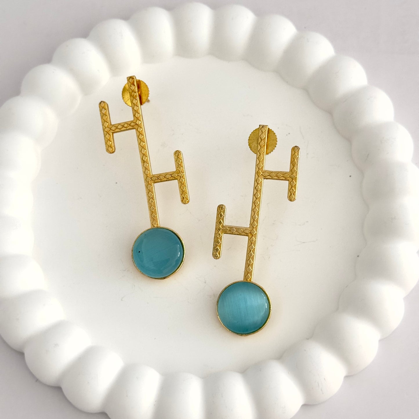 Earrings - Gold plated H design with stone stud