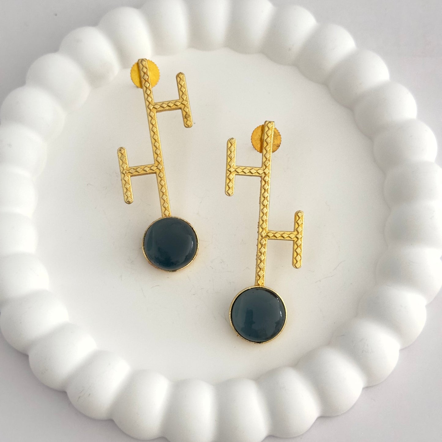 Earrings - Gold plated H design with stone stud