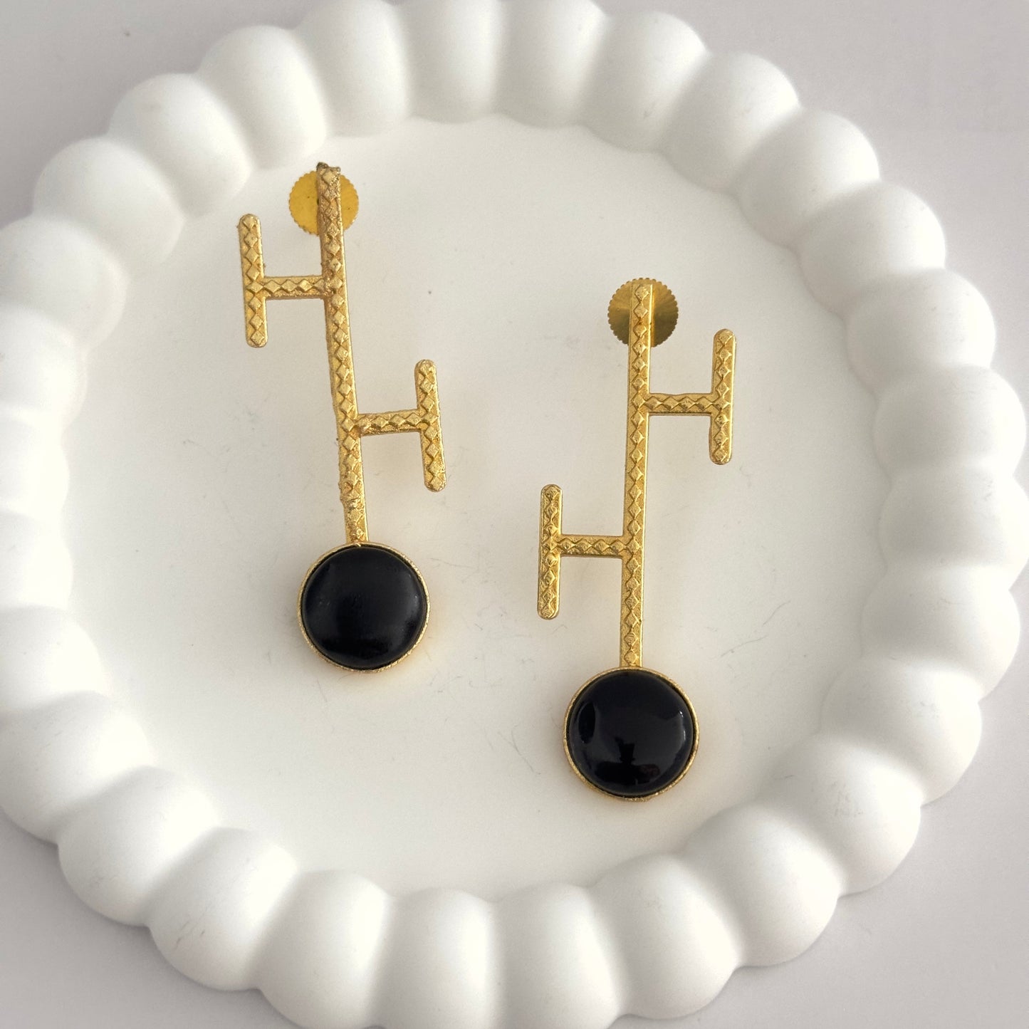 Earrings - Gold plated H design with stone stud