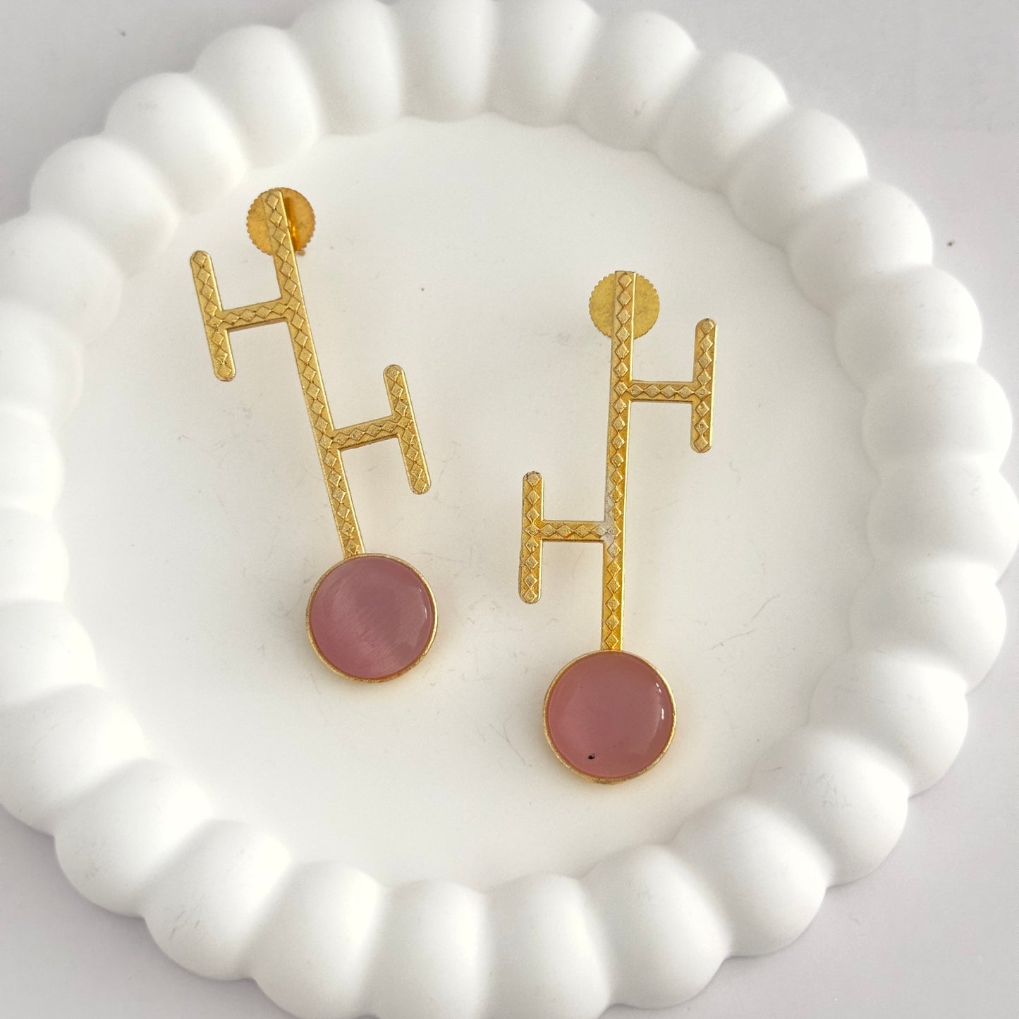 Earrings - Gold plated H design with stone stud