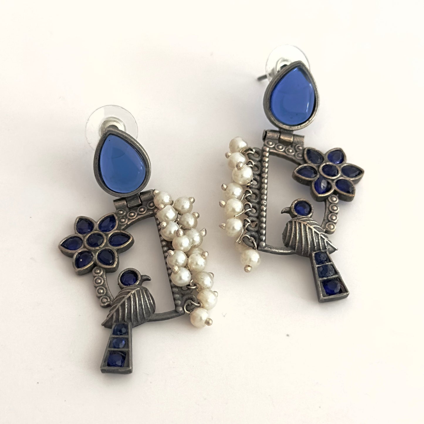 Earrings - Bird and Flower with stones (multiple colours)