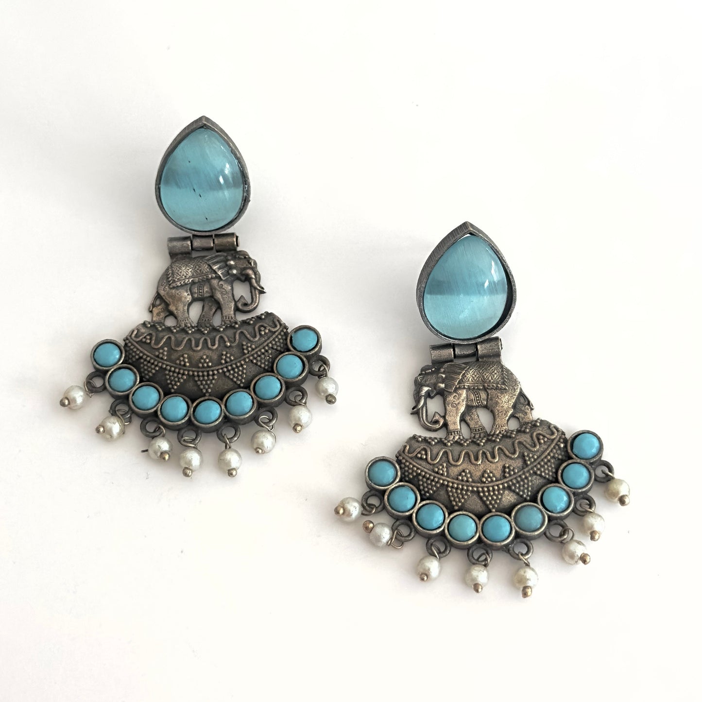 Earrrings - Oxidised Elephant with stones (multiple colours)