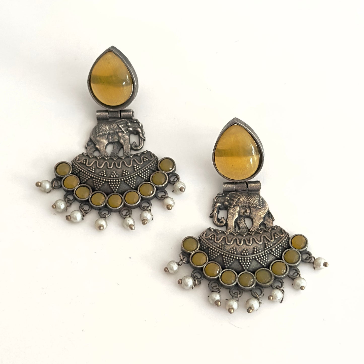 Earrrings - Oxidised Elephant with stones (multiple colours)
