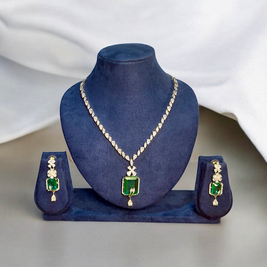 American Diamond Necklace set - Emerald Radiance