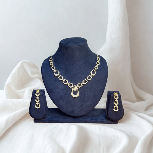 American Diamond Set - Designer silver chain and earrings