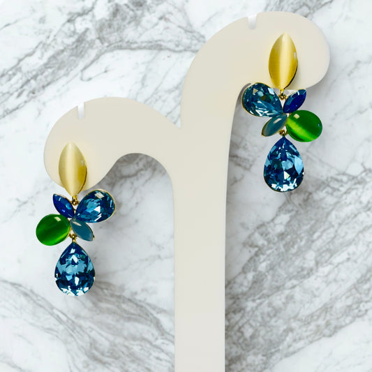 Earrings - Blue Green Jewel Bloom