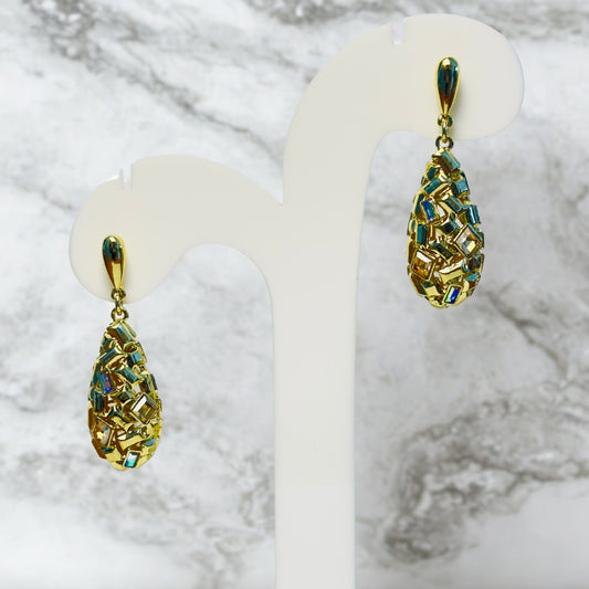 Earrings - Geometric Mosaic Gold Tone