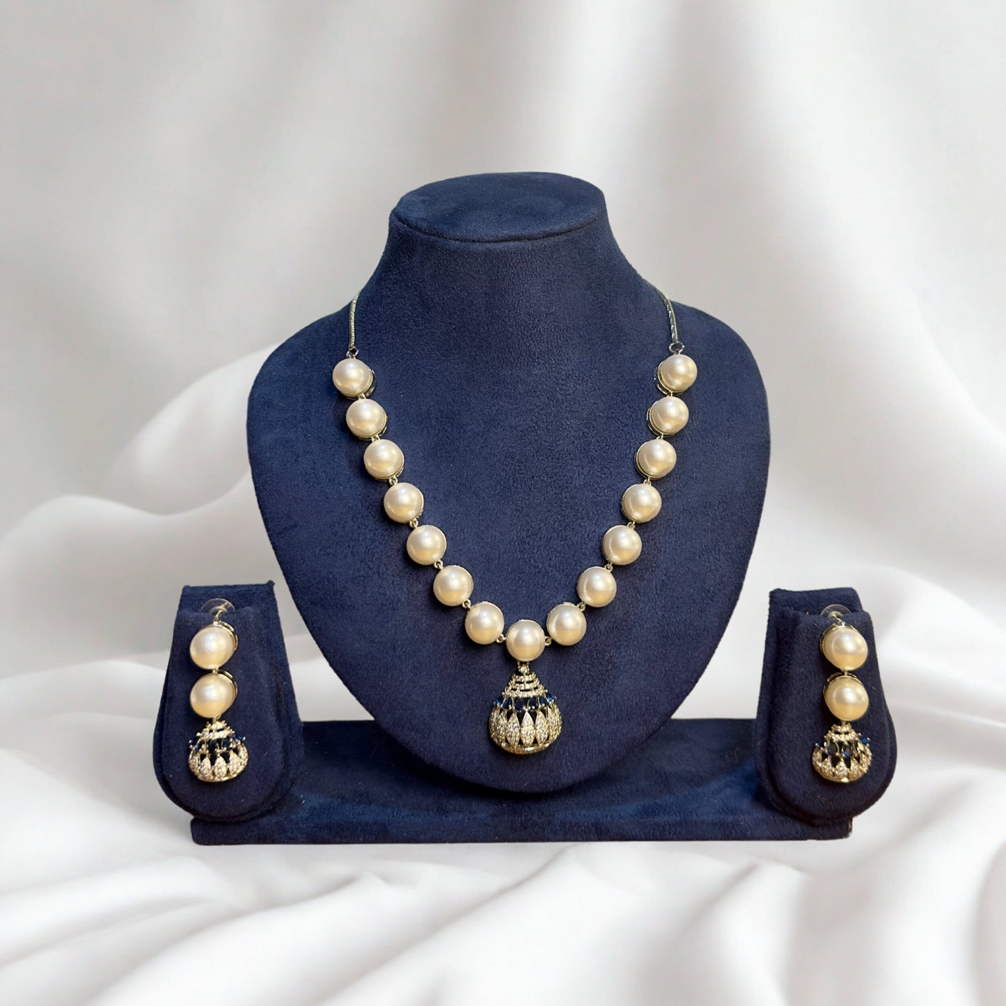 American Diamond Necklace Set with  Pearls