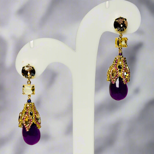 Earrings - Plum Crystal Drop Statement